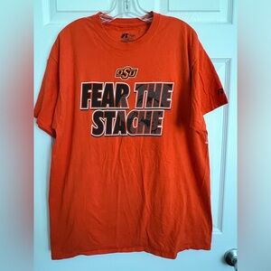 Size XL Fear the Stache short sleeve Tshirt orange OSU Oklahoma State University